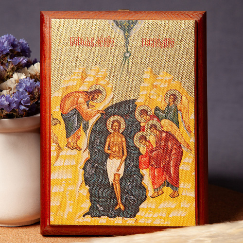 Икона Крещения Господня (Богоявления) на деревянной основе, холст с золочением фото 3