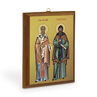 Икона равноапостольных Кирилла и Мефодия на деревянной основе, цвет "кипарис", на холсте с золочение